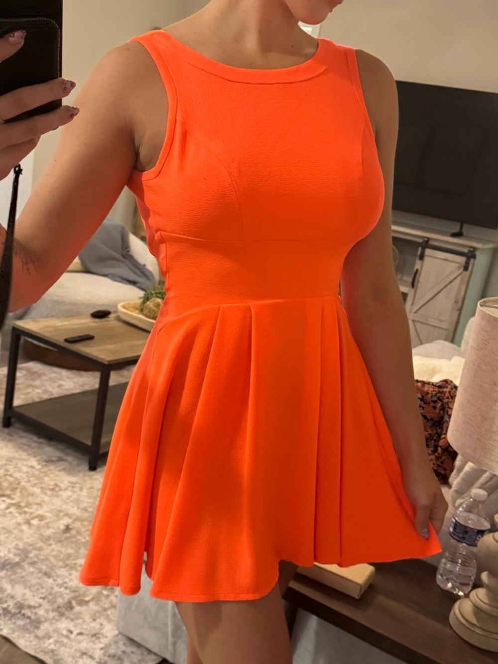 Gianni Bini Neon Orange Fit & Flare Dress | Sleeveless Mini | Size Small